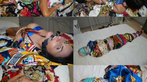 Sarah wild, dreaming about sensual scarf bondage, hogtied, gagged an scarf mummified (wmv)